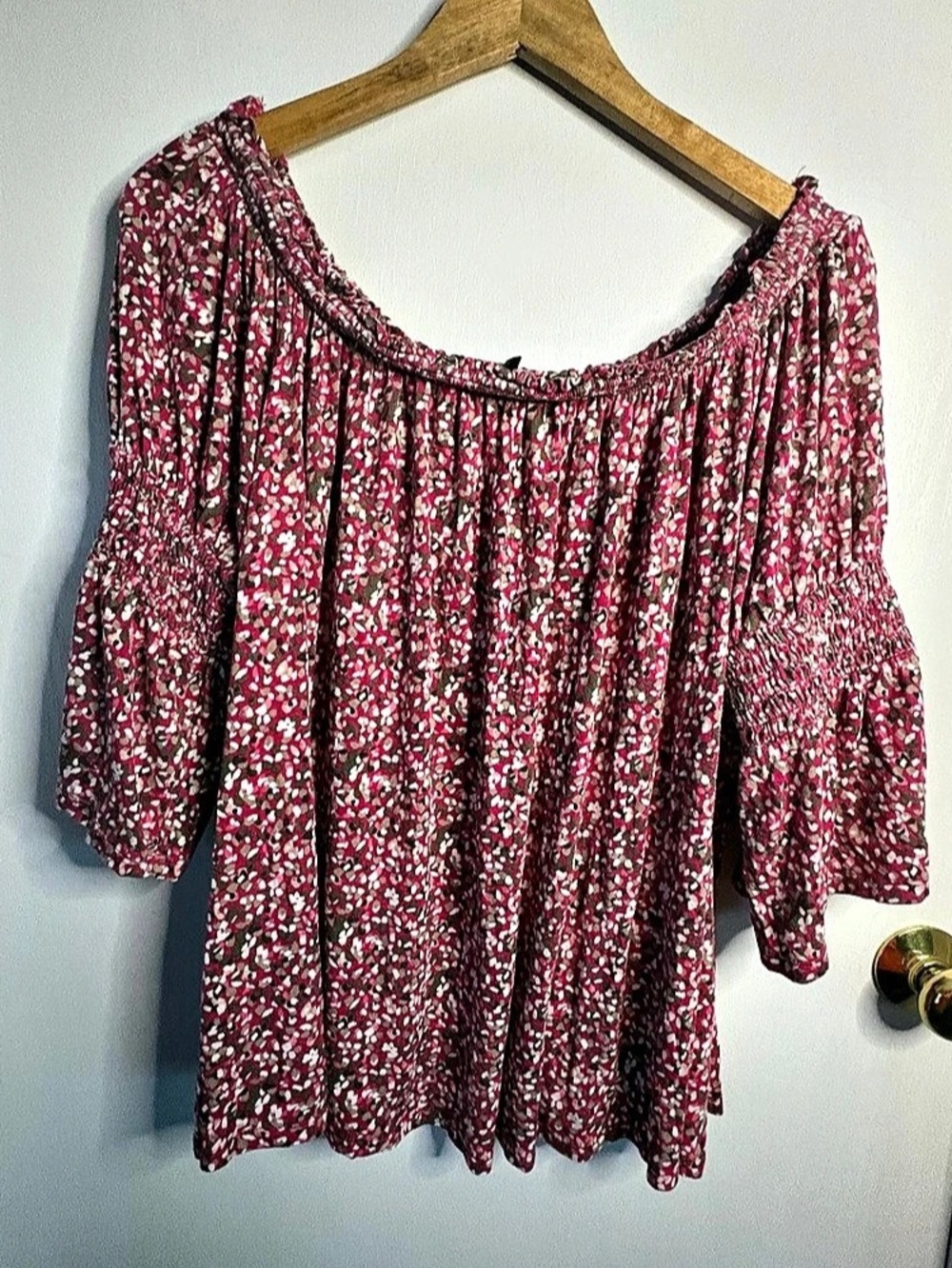 LANE BRYANT Sz 22/24 Ditsy Floral Smocked Jersey Peasant Top Coquette Boho Comfy